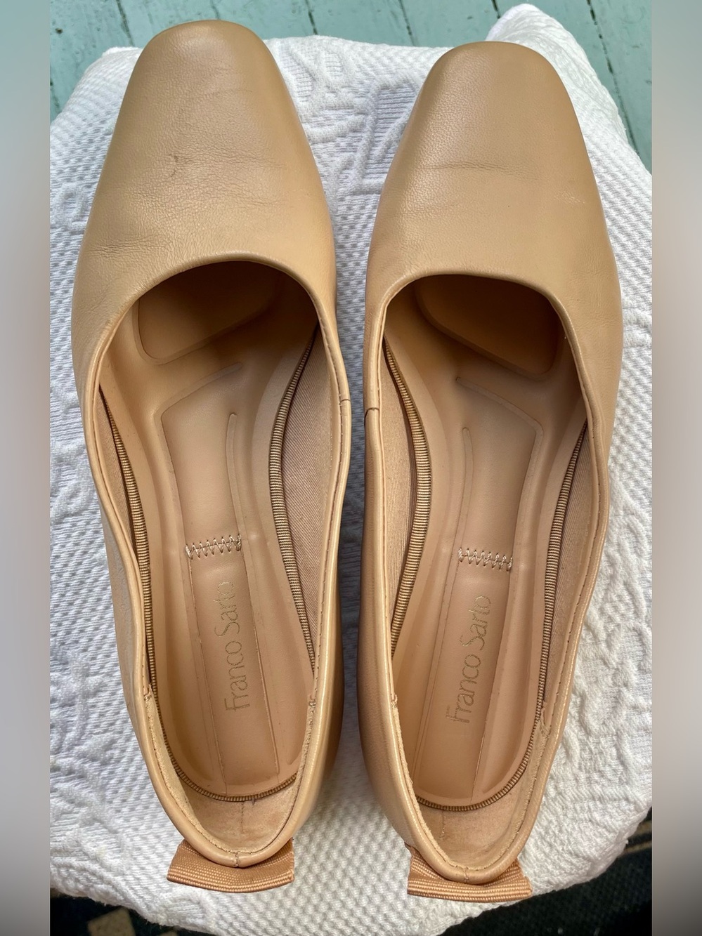 Franco Sarto Women’s Tan Leather Square-Toe Ballet Flats Size 6